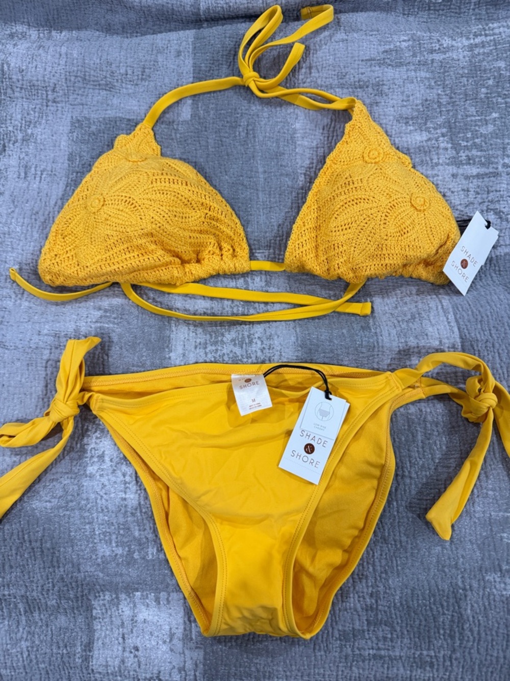 Shade & Shore Bright Yellow Crochet Triangle Bikini Set